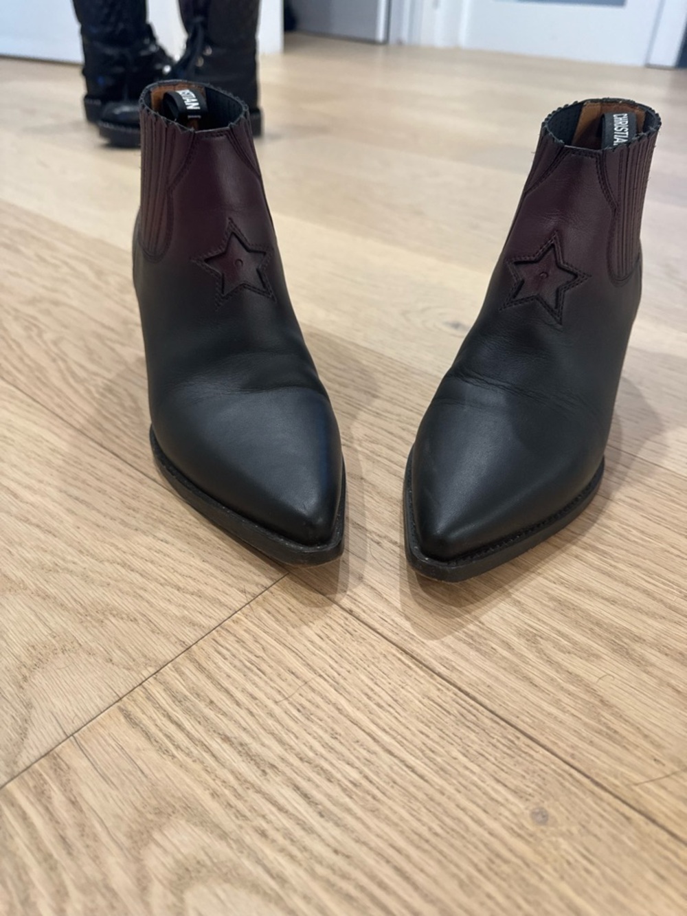 Dior Black burgundy Leather Pointed Ankle Booties 37.5 - Picture 4 of 7